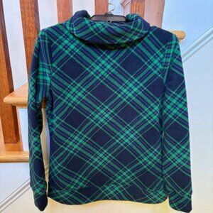 NWT Talbot's Blue Green Plaid Cozy Stretch Fleece Cowl Neck Pullover Top Size P